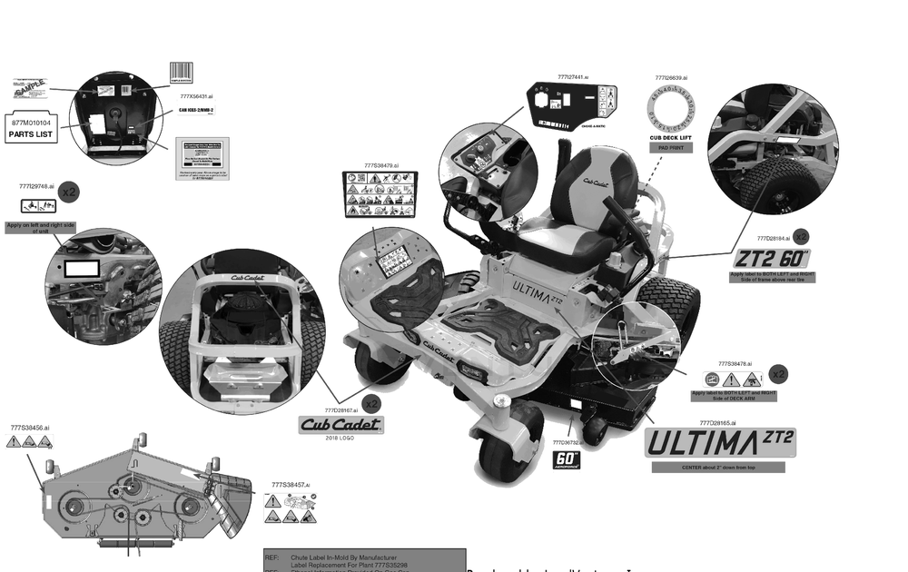 Label Map Diagram and Parts List for ZT2-60KH (17ASEAC5A10)(2023) Cub Cadet Lawn Tractor